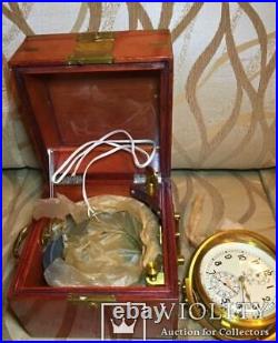 Vintage Submarine Clock Poljot Chronometer 1Mchz Two Box Wood Russian USSR Old