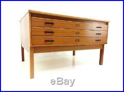 Vintage Teak Plan Chest of Drawers Artists Map Table Mid Century