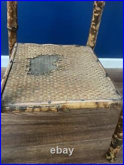 Vintage Victorian 2 Tier Bamboo Oriental Side Table Tiger Pattern Antique Tiki