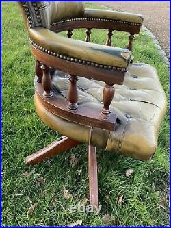 Vintage Victorian Style Mahogany Wood/ Green Leather Swivel Desk Chair