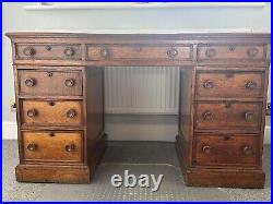 Vintage Walnut Pedestal Desk with Leather Top and Lockable Drawers