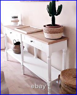 Vintage White Console Table Large Antique Sideboard Solid Wood Hall Storage Unit