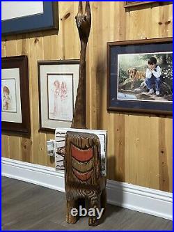 Vintage Witco Wood Carved Llama Furniture Newspaper/Magazine Holder Caddy