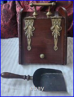 Vintage Wood And Brass Coal Scuttle Brown, RARE