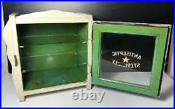 Vintage Wood Antiseptic Sterilizer Cabinet Medical Barber with 2 Glass Shelves