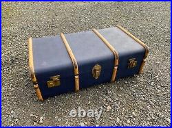 Vintage Wood Banded Blue Steamer Trunk/Chest/Coffee Table Overpond
