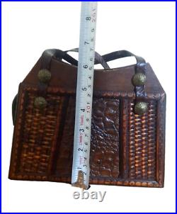 Vintage Wood Box Purse Wooden Handbag Woven Leather Bag Rattan Wicker Faux