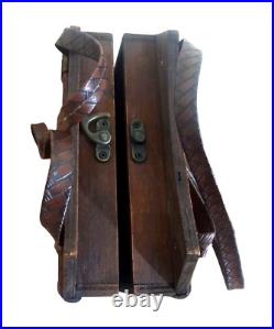 Vintage Wood Box Purse Wooden Handbag Woven Leather Bag Rattan Wicker Faux