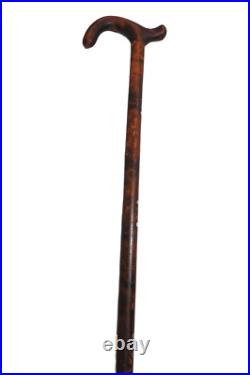 Vintage Wood Cane With Silver Inlaid