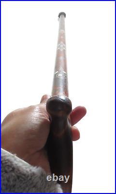 Vintage Wood Cane With Silver Inlaid
