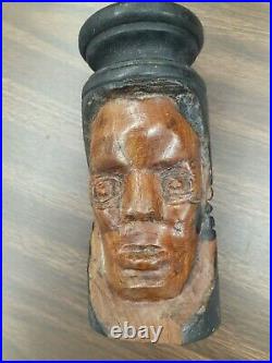 Vintage Wood Hand Crafted Wooden Head Statue, Collectible