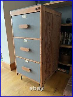 Vintage Wooden 3 Drawer Ex-RAF Filing Cabinet Refurbished on Hairpin Legs
