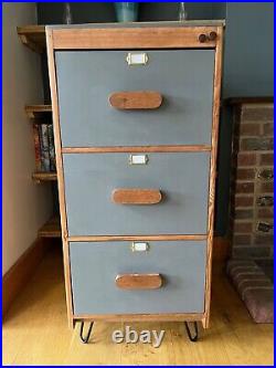 Vintage Wooden 3 Drawer Ex-RAF Filing Cabinet Refurbished on Hairpin Legs