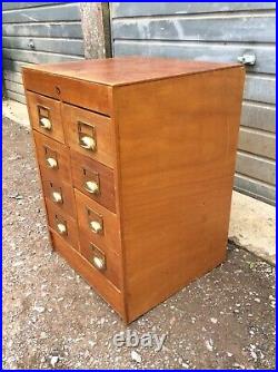Vintage Wooden Haberdashery / Filing Cabinet With 8 Drawers & Brass Handles