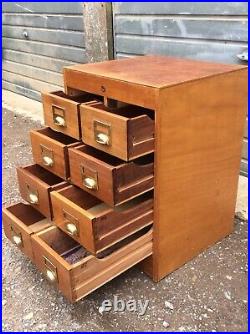 Vintage Wooden Haberdashery / Filing Cabinet With 8 Drawers & Brass Handles