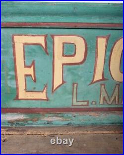 Vintage Wooden Hand Painted Epicerie Shop Sign 1900s