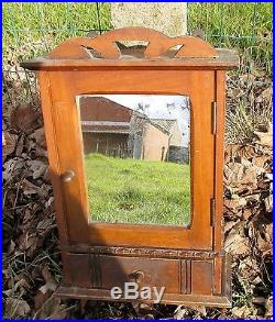 Vintage Wooden Medicine Apothecary Wall Cabinet Glass mirror Drawer Pediment