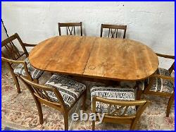 Vintage Wooden Oval Dining Extending Table with 6 Chairs Inc Carvers