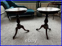 Vintage Wooden Round Small Side Table pair