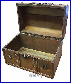 Vintage Wooden Treasure Chest Storage Jewellery, Trinket, Keepsake Box Dark Oak