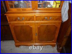 Vintage Yew Wood Double Door Display Cabinet With Keys