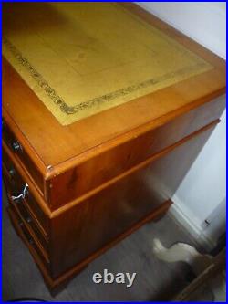 Vintage Yew Wood Double Pedestal Leather Top Desk 4ft By 2ft