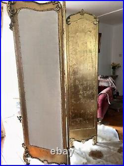 Vintage antique 6 ft screen room divider hand painted upholstered ivory silk
