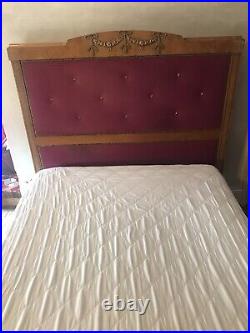 Vintage antique Double Pink velvet wood frame bed