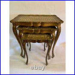 Vintage antique gilt gold Florentine Set Of 3 tables rare harlequin design