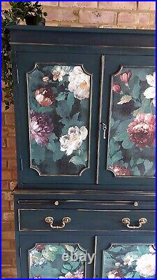 Vintage antique style drinks gin cocktail cabinet, teal gold upcycled refinished