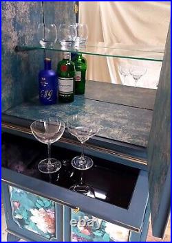 Vintage antique style drinks gin cocktail cabinet, teal gold upcycled refinished