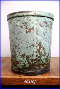 Vintage antique wood Garbage Can Trash Waste Basket Bin Rustic Primitive green
