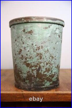 Vintage antique wood Garbage Can Trash Waste Basket Bin Rustic Primitive green