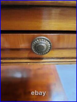 Vintage bedside table Yew drawer and pullout brass roll feet