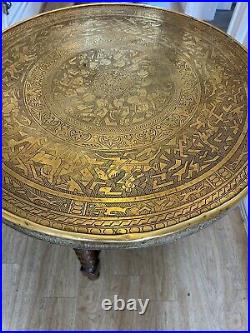 Vintage brass top barley twisted wood leg table Can Deliver 25 Miles From Me
