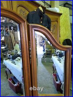 Vintage cherry wood triple mirror French Louis XV carved dressing table