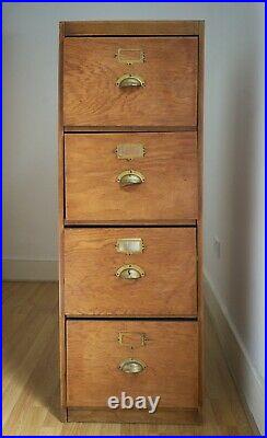 Vintage industrial wooden filing index library cabinet chest of drawers