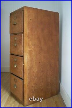 Vintage industrial wooden filing index library cabinet chest of drawers