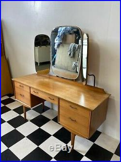 Vintage mid century Alfred Cox solid walnut dressing table with mirror gallery