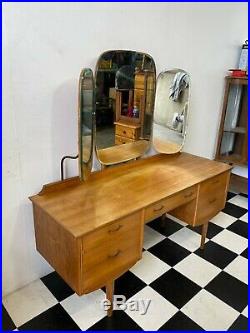 Vintage mid century Alfred Cox solid walnut dressing table with mirror gallery