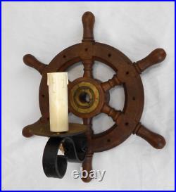 Vintage old used antique ship Nautical Maritime wood wheel mounted Wall Lamp