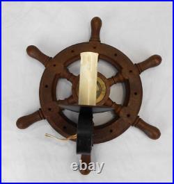 Vintage old used antique ship Nautical Maritime wood wheel mounted Wall Lamp