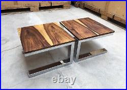 Vintage pair rosewood & chrome side tables by Pieff