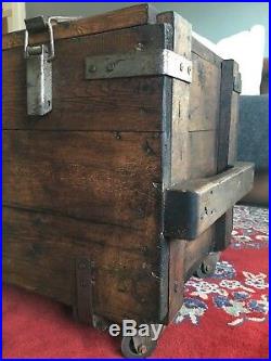 Vintage pine wooden Trunk Chest box Rustic Industrial Coffee table antique