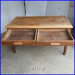 Vintage, retro, 1950's, oak, 2 drawer, desk, writing, library, dining, table, square legs