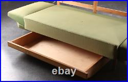 Vintage retro antique 2 seat green Danish green sofa day bed couch wooden teak