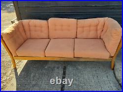 Vintage retro antique Danish 3 seat sofa couch mid century wooden beech STOUBY