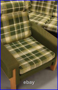 Vintage retro antique Danish Mid Century 4 seat sofa couch oak green 60s 70s