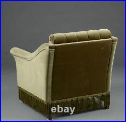 Vintage retro antique Danish Mid Century green velvet 3 seat sofa couch fringe