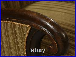 Vintage retro antique mahogany carved Danish chair armchair art deco green x 1